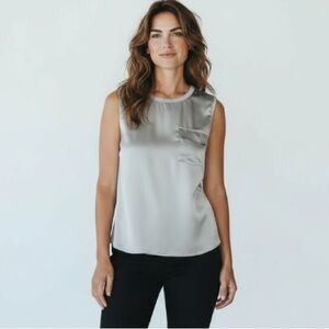 ATM Anthony Thomas Melillo Silk Charmeuse Sleeveless Blouse in Frost  NWT
